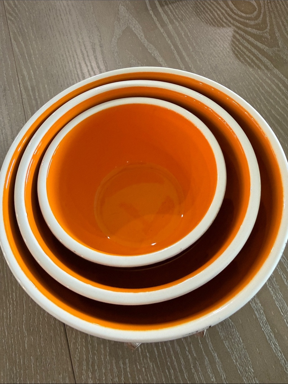 Orange/Black Striped Sm Mixing serving bowls Set of 3 Ceramic Nesting Bowls NWT - Picture 2 of 12